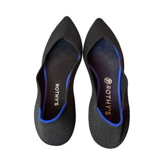 Rothys The Point Flats Solid Black Pointed Toe Knit Shoes Womens Size 9